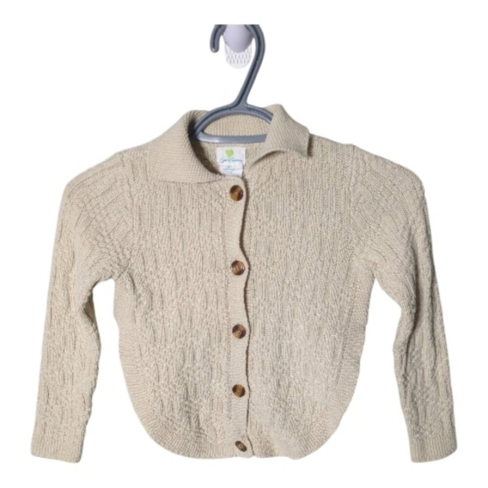 Emma's‎ Garden Cream Cable Knit Curved Hem Button Down Cardigan Size 5T